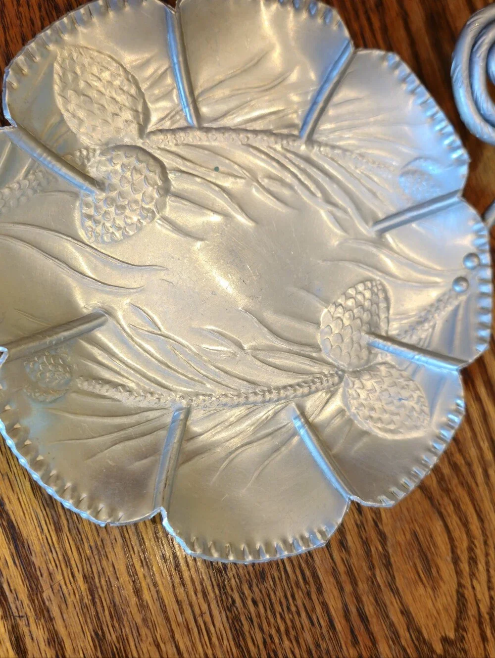 VINTAGE 1960 ALUMINUM CANDY DISHES (2l Embossed Pine Cones And Branches